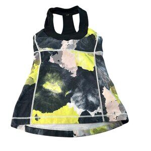 Lululemon Women’s Scoop Neck Racer Gray Yellow  Built In Bra Tank Top Size 4